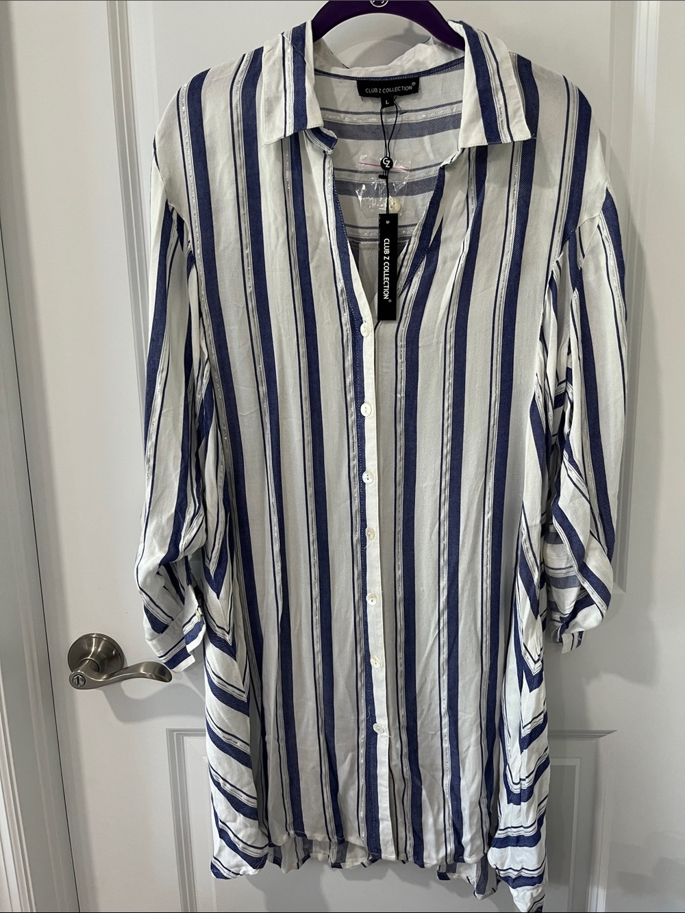 Club Z Striped Oversized  Button up Layering Shirt NWT SZ L (14-16)